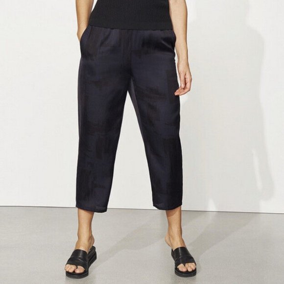 Eileen Fisher Ink Brushstroke Silk/Cotton Slouchy Crop Pant Size XL - Picture 1 of 8